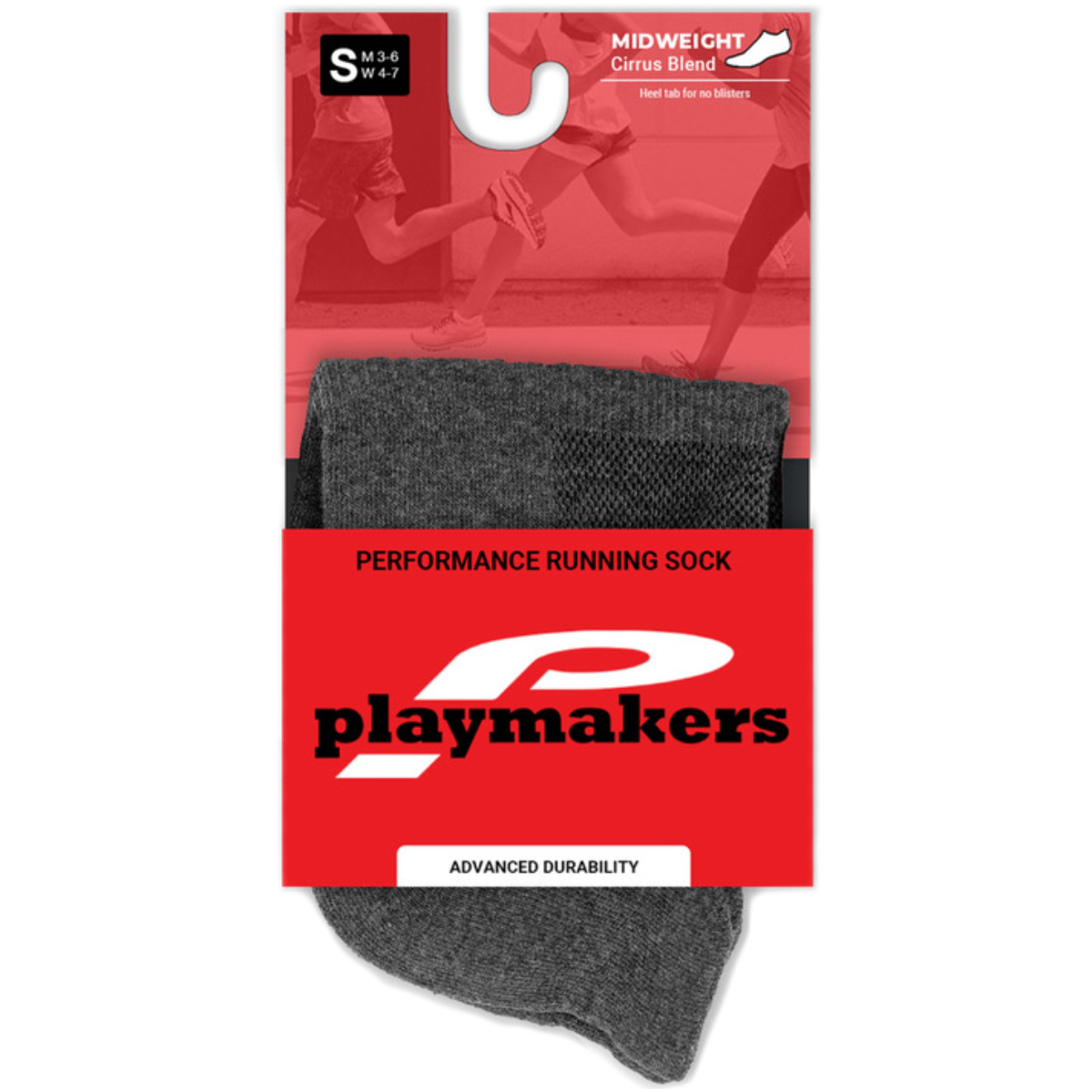 Playmakers, Playmakers Midweight No Show Running Sock, Unisex, Grey