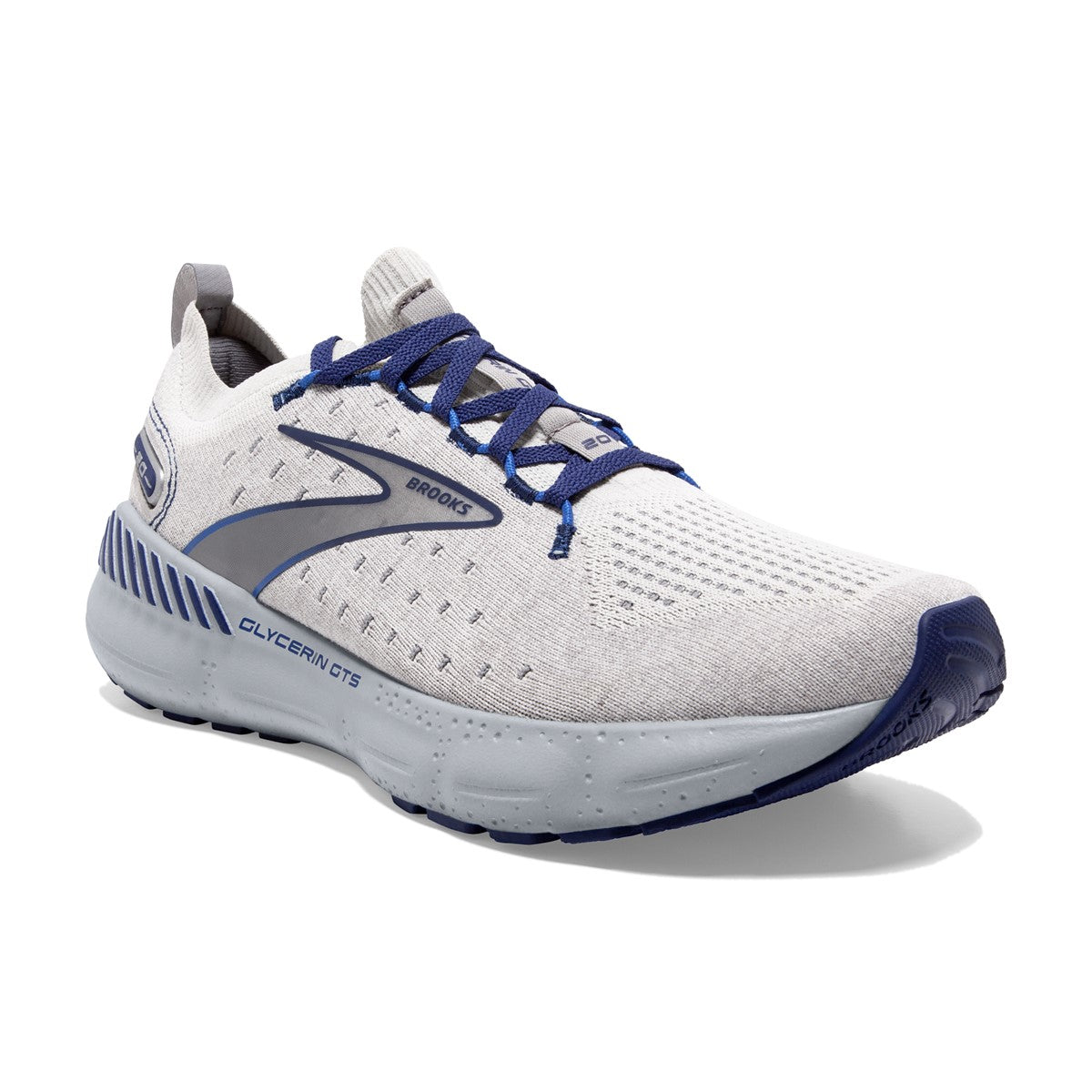 Brooks, Glycerin StealthFit GTS 20, Men's, Oyster/Alloy/Blue Depths