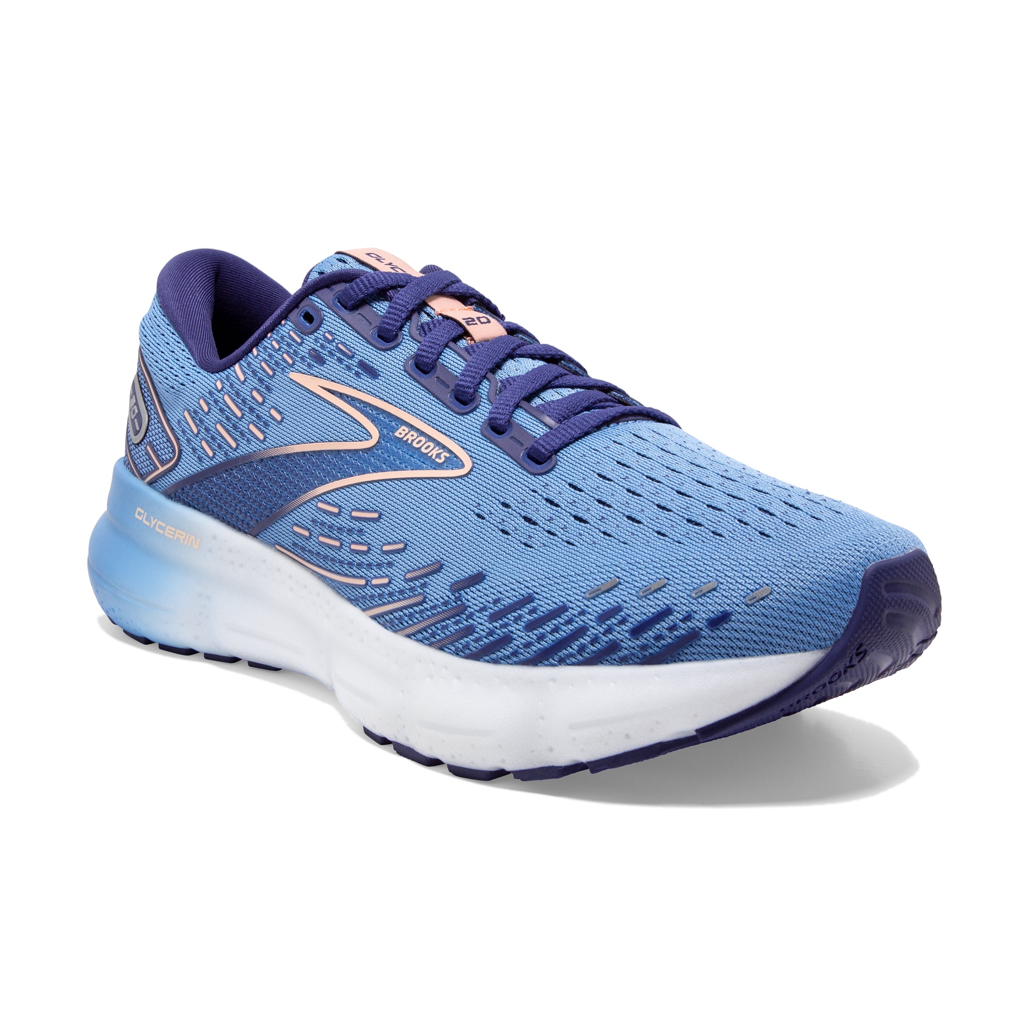 Brooks, Glycerin 20, Women, Blissful Blue/Peach/White 