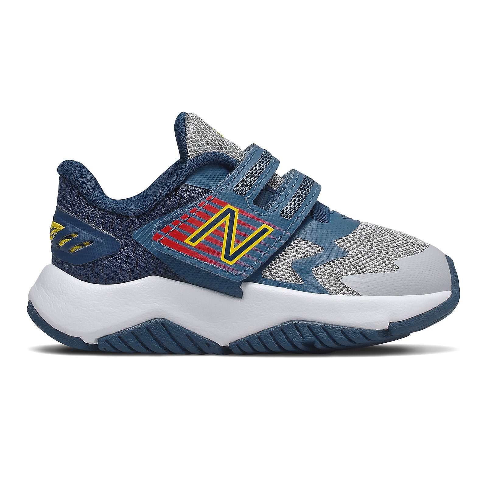 New Balance, Hook and Loop Rave Run, Kids, Light aluminum with rogue wave and energy red (BG1)