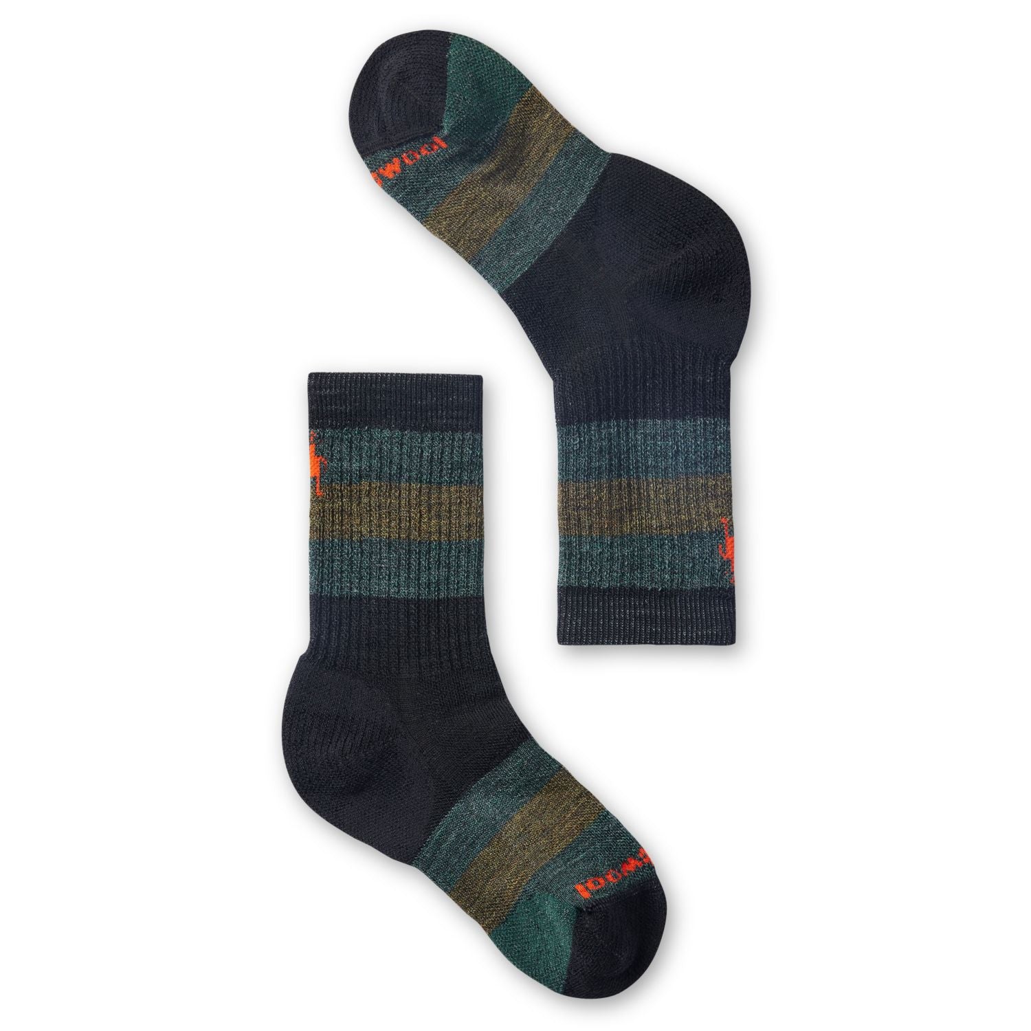 Smartwool, Hike Full Cushion Crew Sock, Kids, Black-Military Olive (H94)