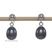Load image into Gallery viewer, 1000016-Black-blue-Cultured-Pearl-14k-white-Solid-Gold-Dangle-Stud-Earrings
