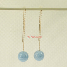 Load image into Gallery viewer, 1300820-14k-Solid-Gold-Threader-Chain-Real-Aquamarine-Bead-Dangle-Earrings