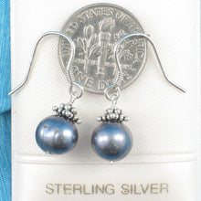 Load image into Gallery viewer, 9100031-Solid-Sterling-Silver-Bali-Beads-F/W-Black-Pearl-Handcrafted-Hook-Earrings