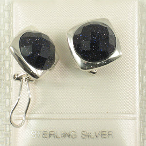 9110741-Solid-Sterling-Silver-Omega-Back-Dome-Blue-Sandstone-Earrings