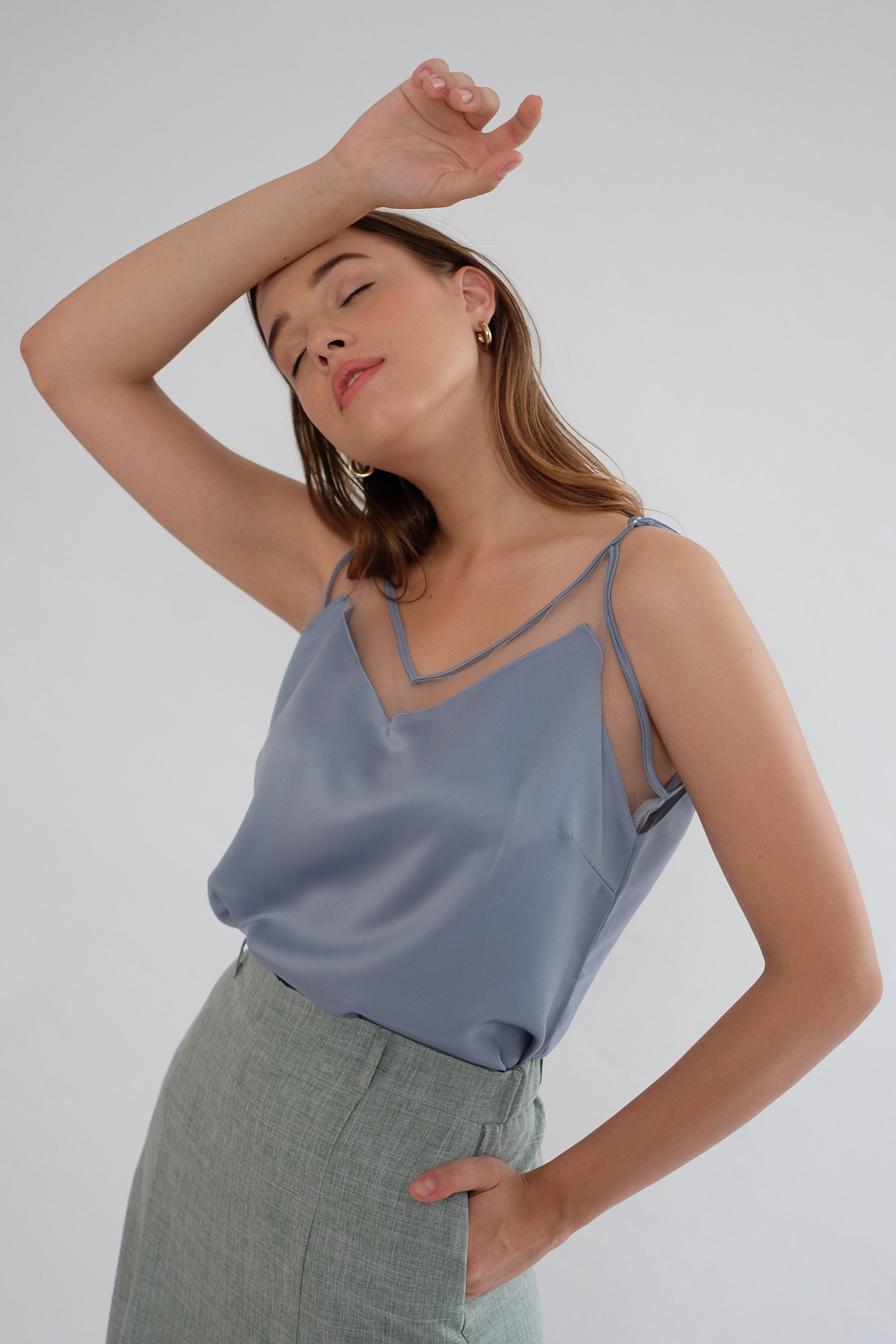 Satin Tulle Camisole in Dusty Blue – AMYGO