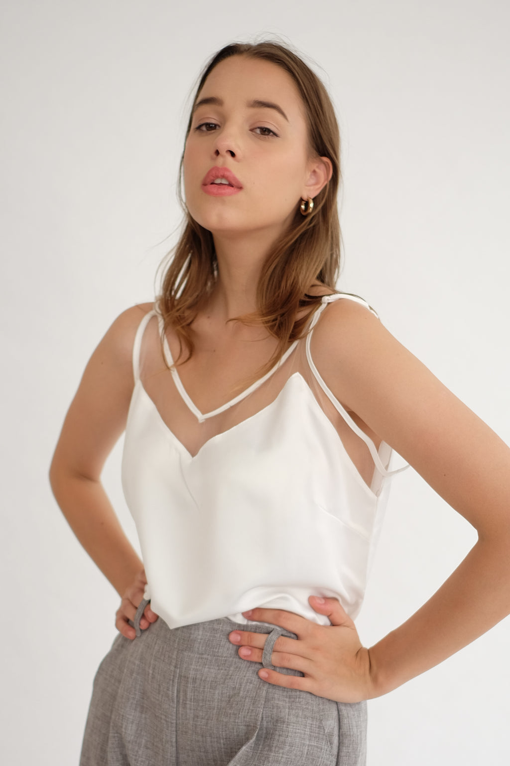 Satin Tulle Camisole in White – AMYGO