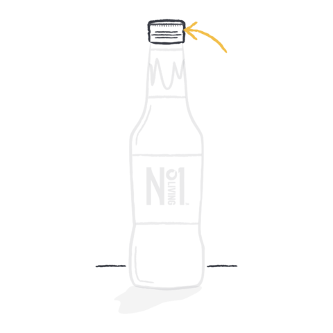 handdrawn image of a kombucha bottle and bottlecap