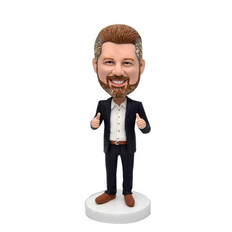 Business Suit Office Man With Thumbs Up Custom Figure Bobblehead