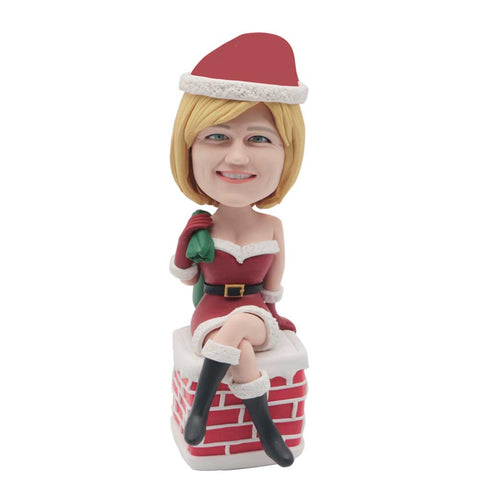 Funny Christmas Lady Sitting on Chimney Custom Figure Bobblehead