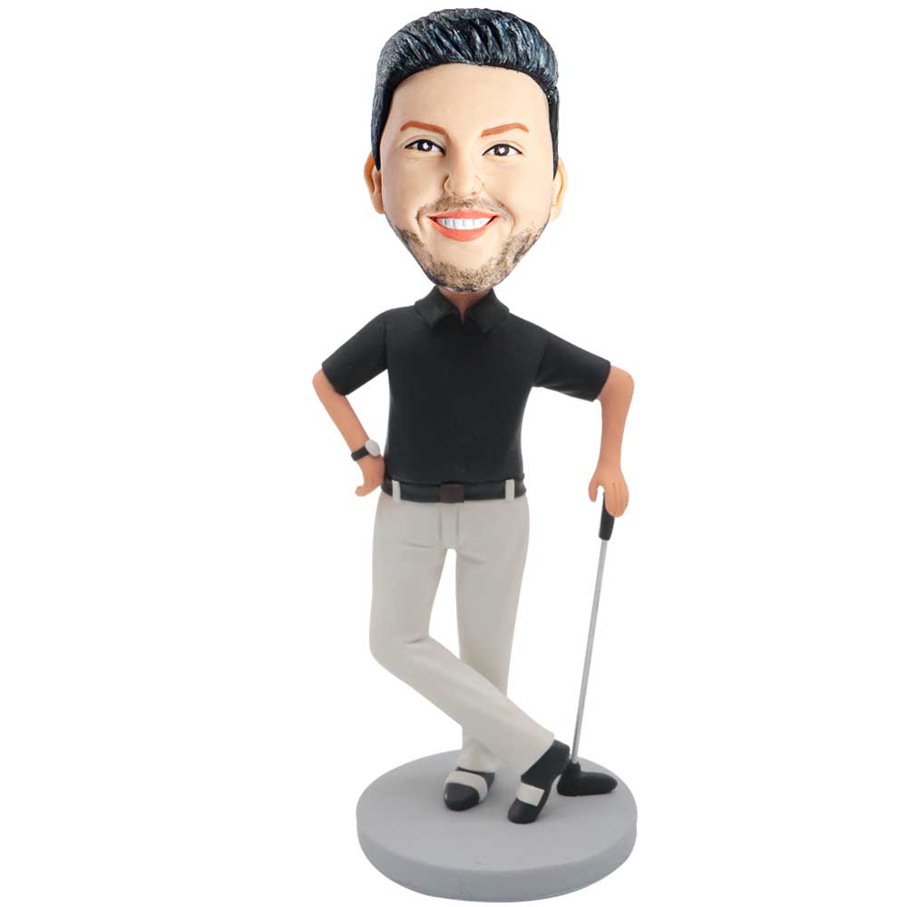 Male Golfer Leaning on Golf Club Custom Bobblehead