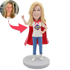 Mother's Day Gifts Superhero Superwoman Female In Red Cape Hero Custom Figure Bobbleheads