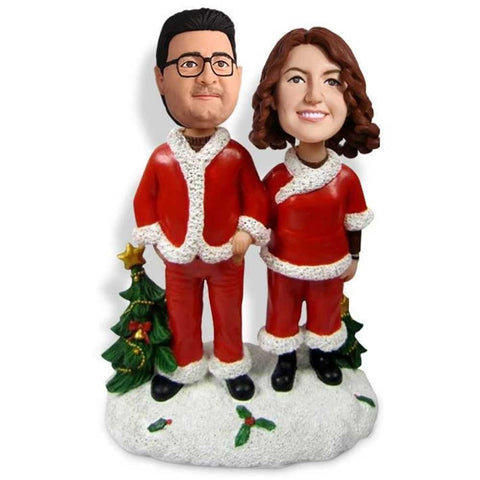 Sweet Christmas Couple Holding Hands Custom Figure Bobblehead