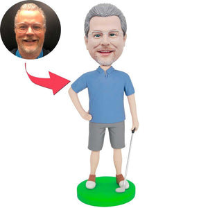 Male Golfer In Blue T-shirt Custom Figure Bobbleheads