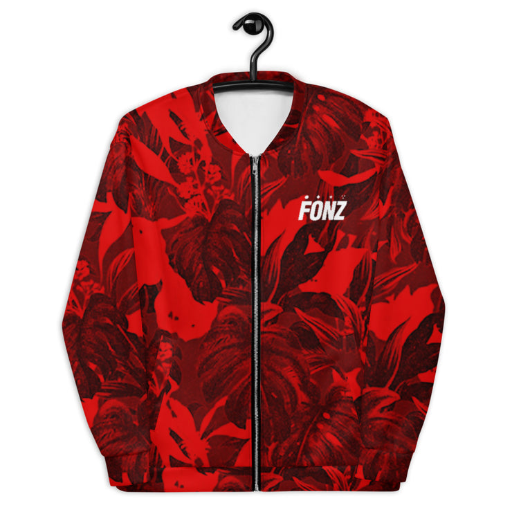 Download Fonzu Red Leaf Pattern Bomber Jacket Fonz Futura