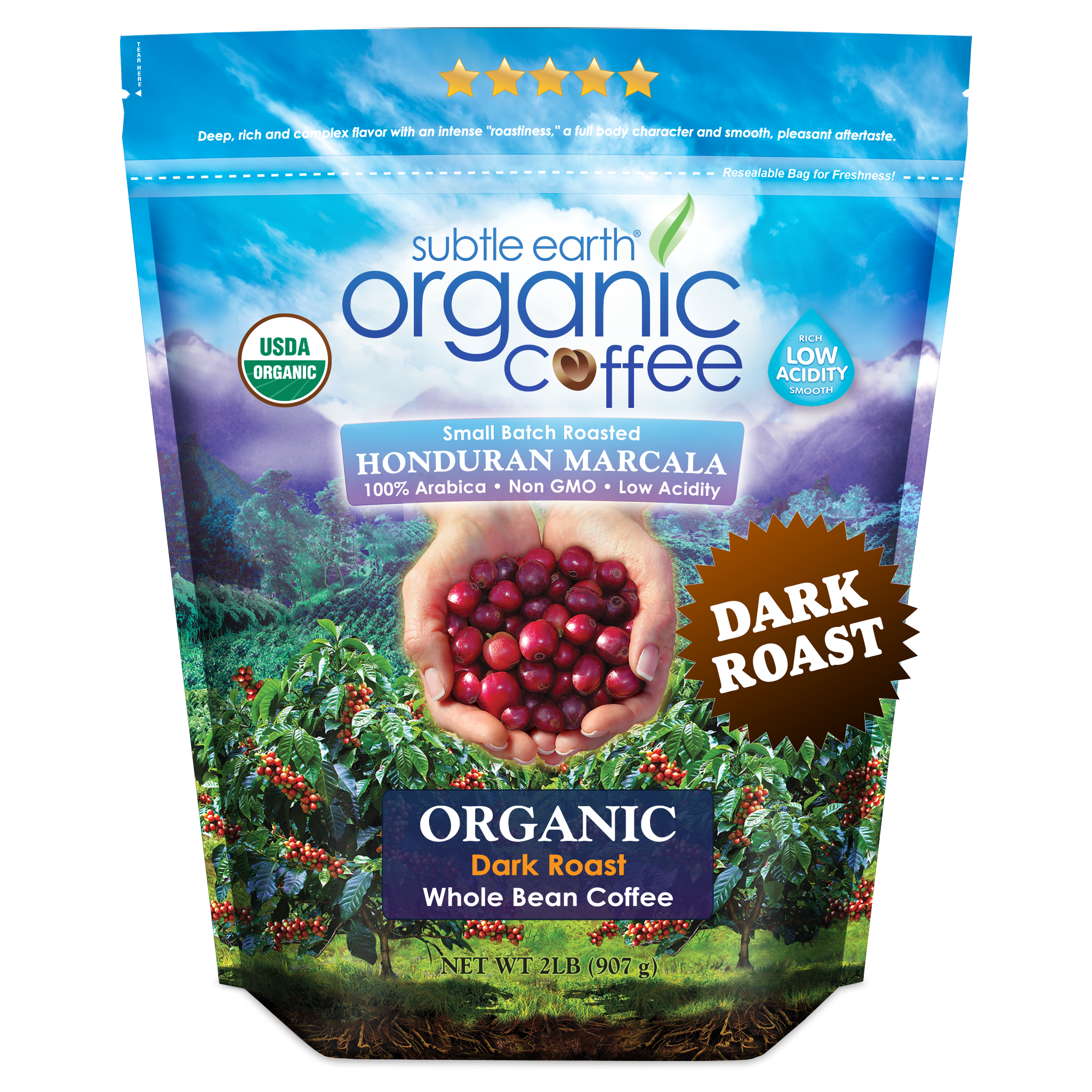 Subtle Earth Organic Medium-Dark Roast Coffee 2LB Bag hide