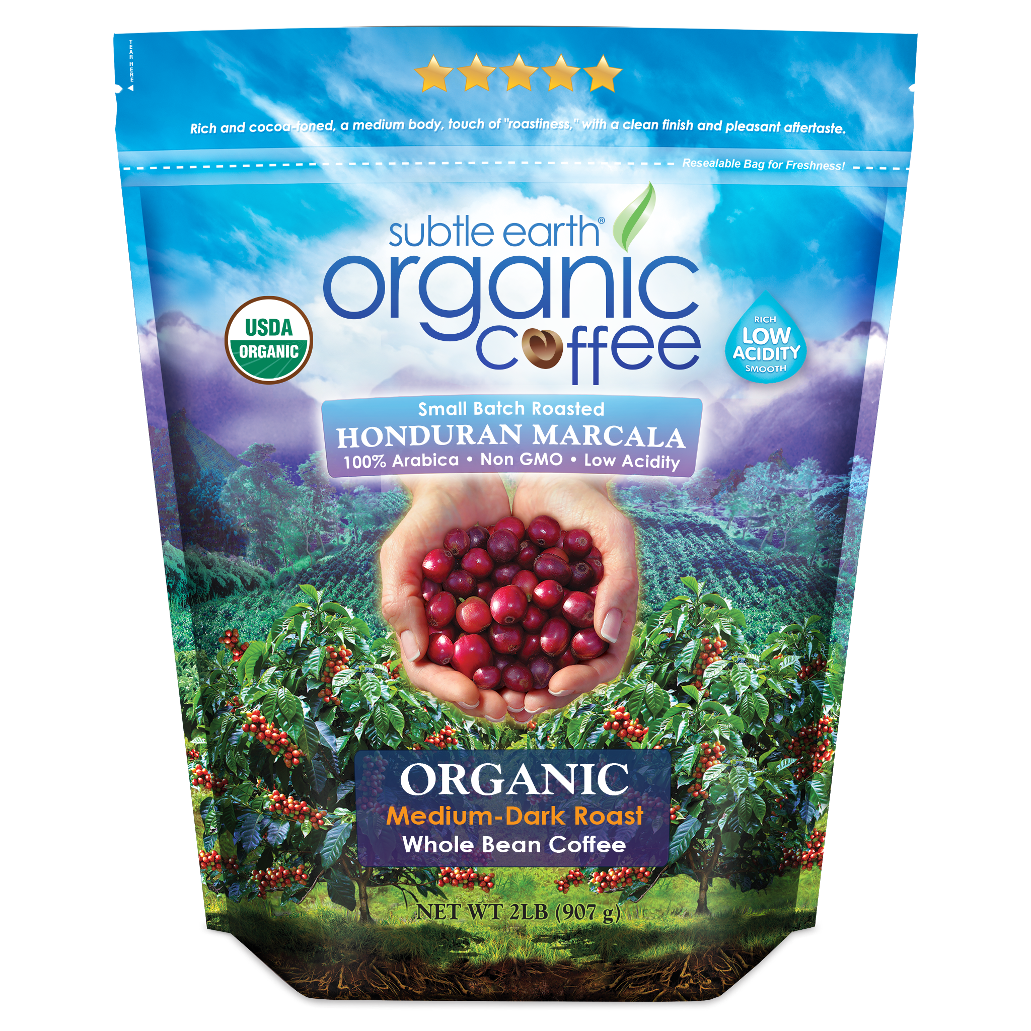 Subtle Earth Organic Medium-Dark Roast Coffee 2LB Bag hide