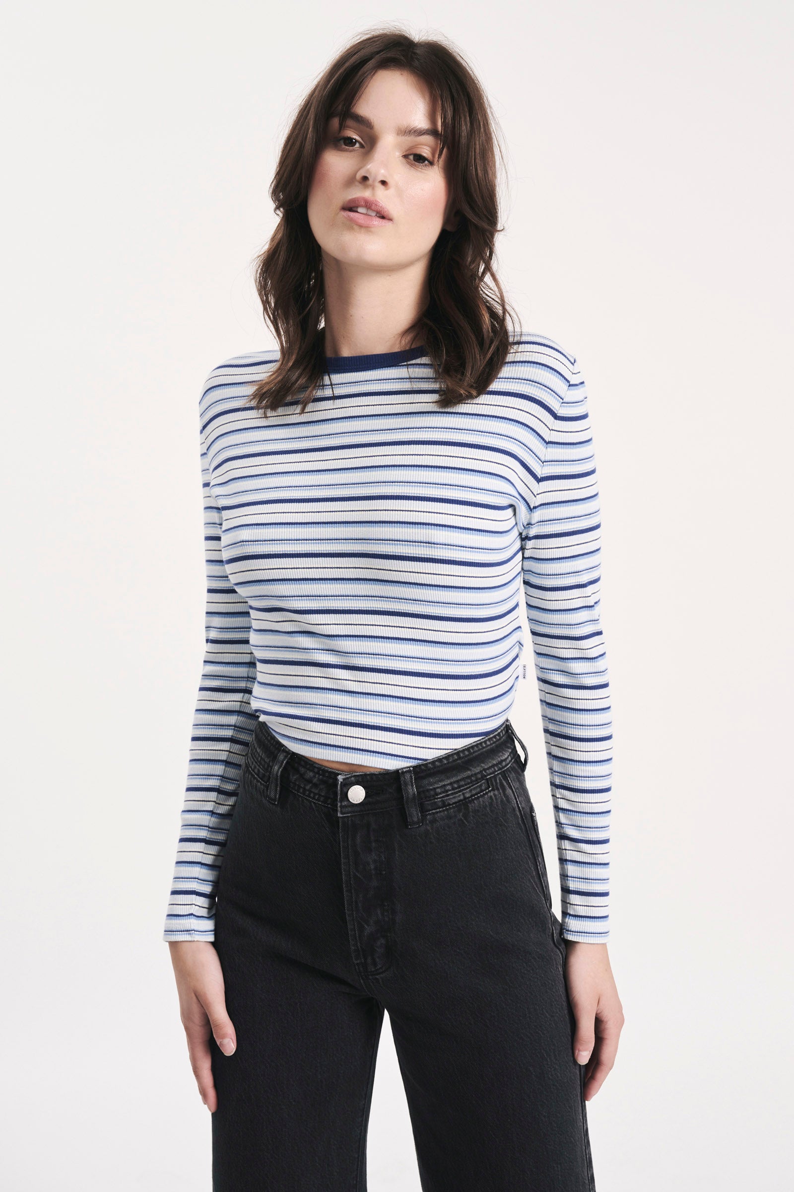 Buy Sky Stripe Longsleeve Baby Rib Tee - Marine Online | Rollas Jeans