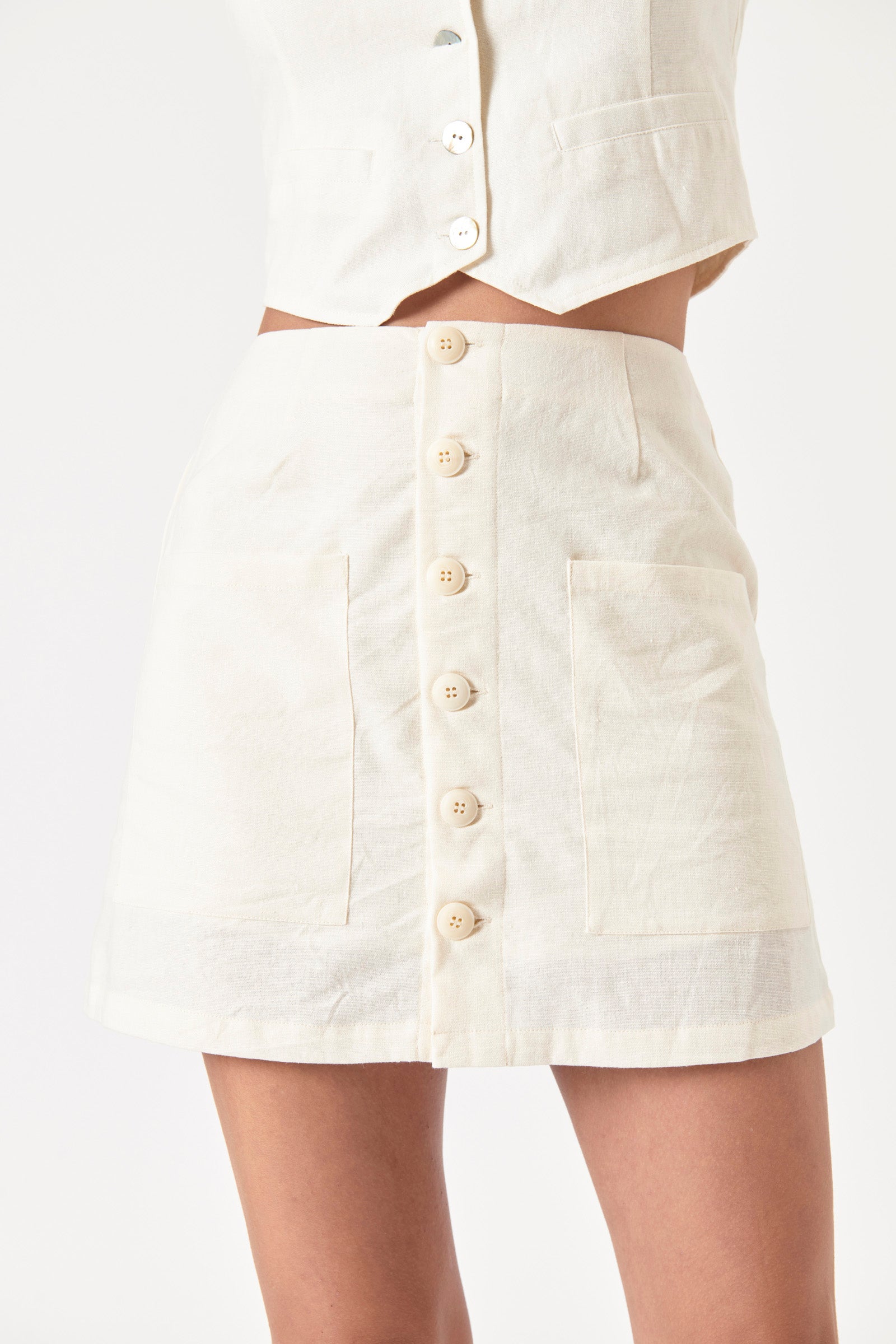 Francoise Linen Button Mini Skirt - White