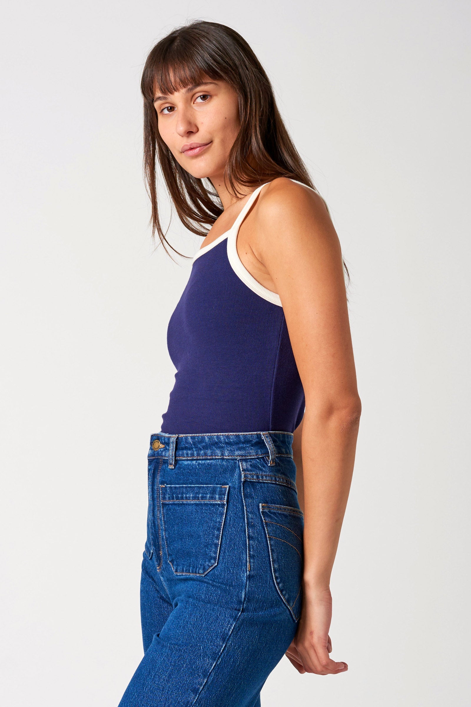 Buy Contrast Naomi Tank - Organic Midnight Online | Rollas Jeans