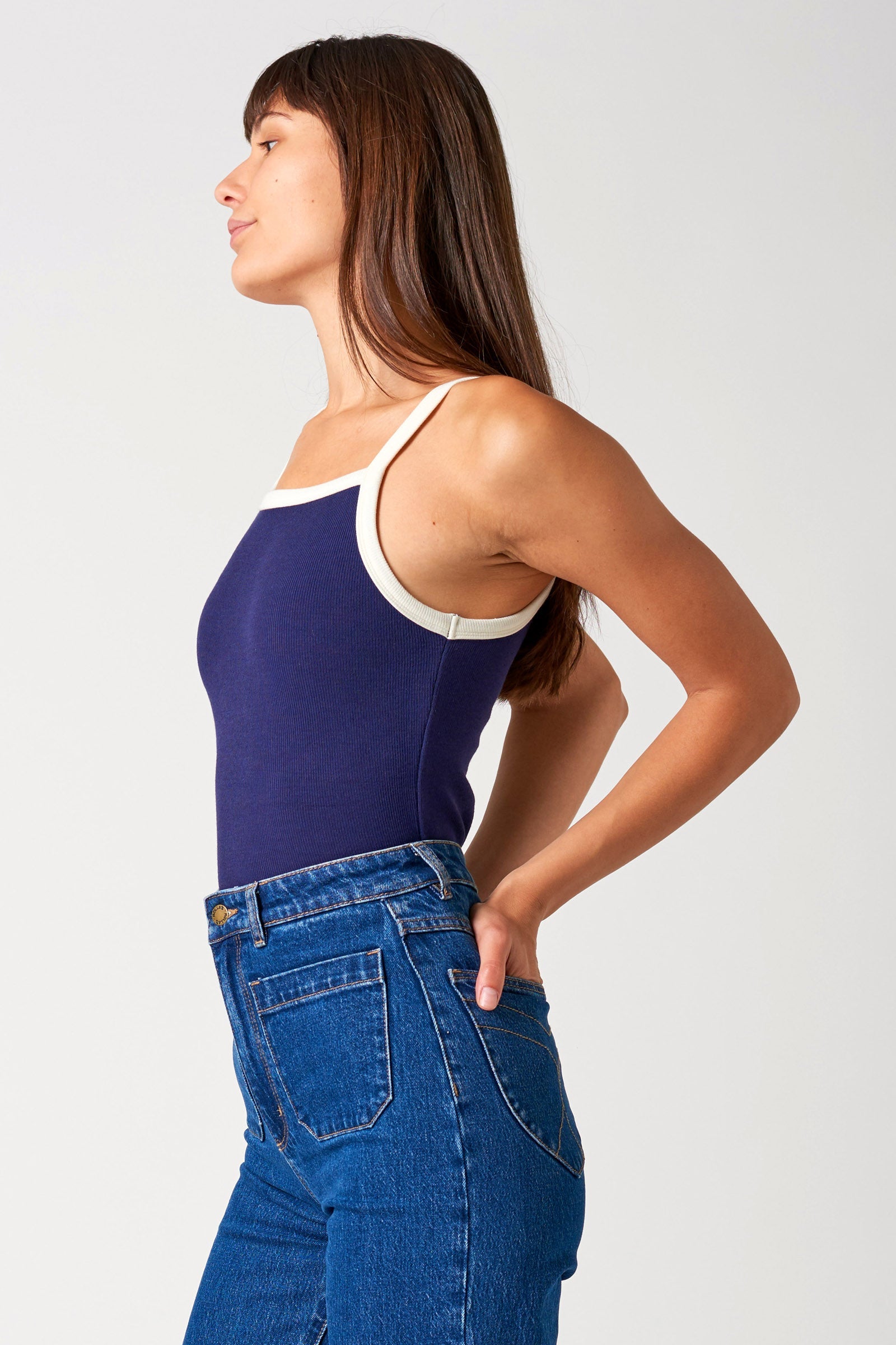 Buy Contrast Naomi Tank - Organic Midnight Online | Rollas Jeans