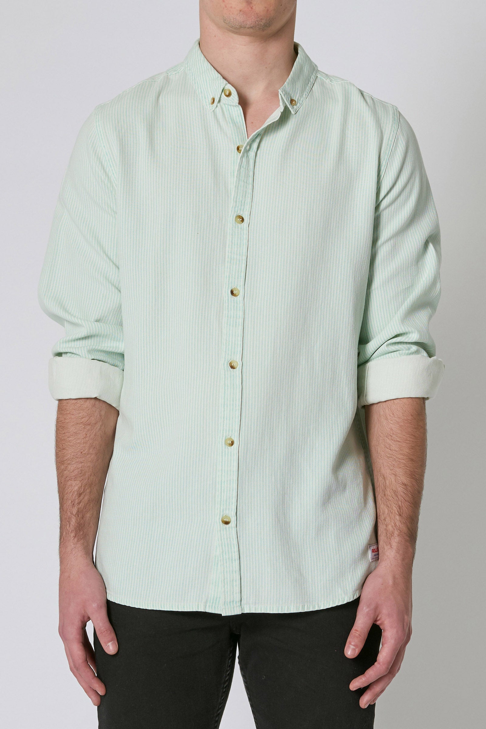 Buy Men At Work Stripe Oxford Shirt - Green Online | Rollas Jeans