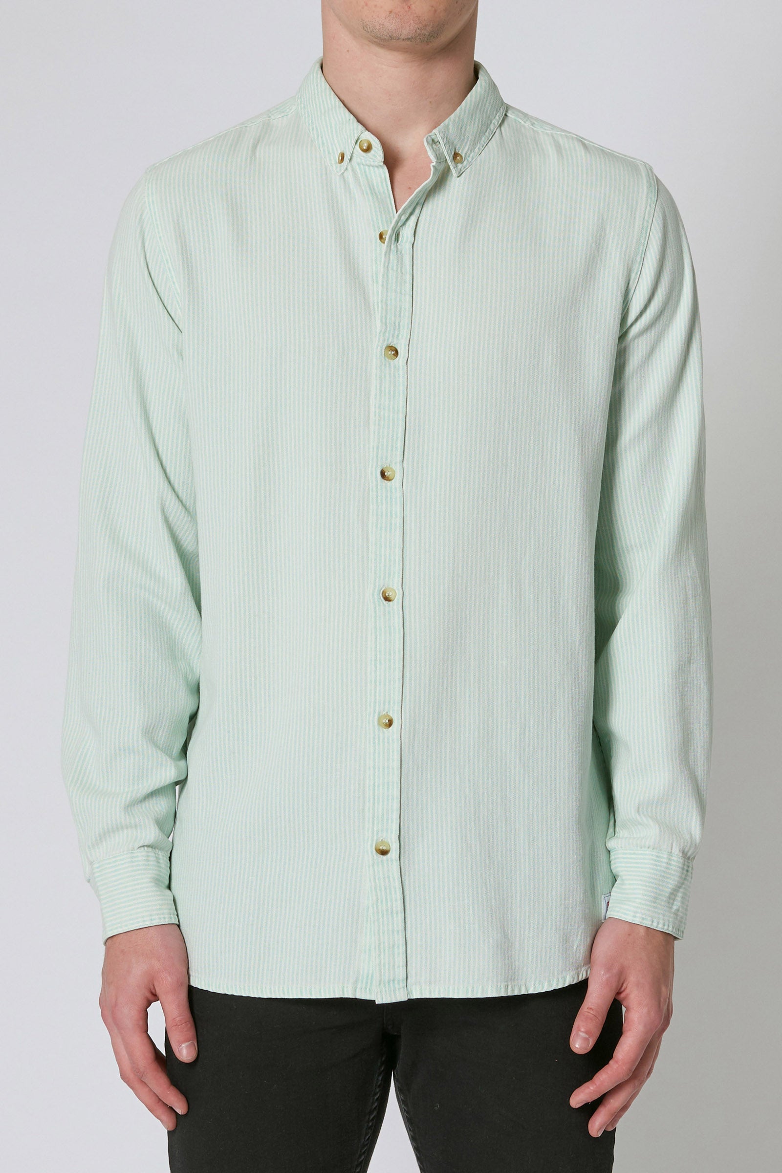 Buy Men At Work Stripe Oxford Shirt - Green Online | Rollas Jeans