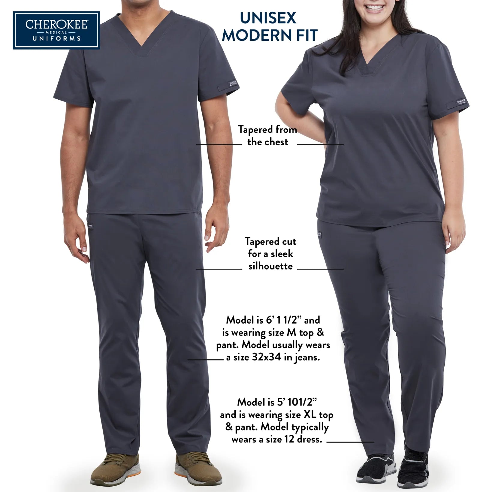 Cherokee Medical Uniforms Unisex Modern Fit side by side features.