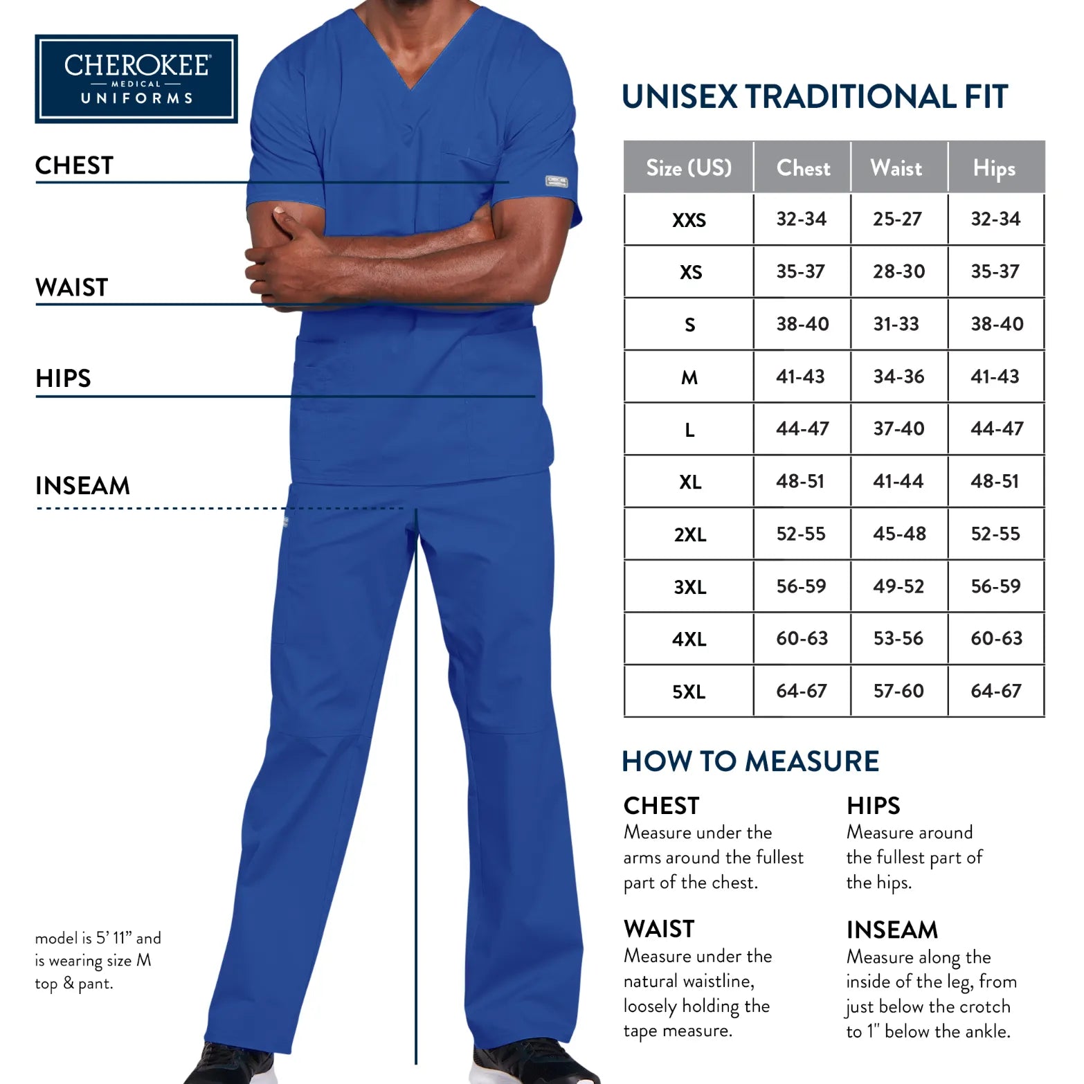 Cherokee Medical Uniforms Unisex Traditional Fit Scrubs Size Chart ...