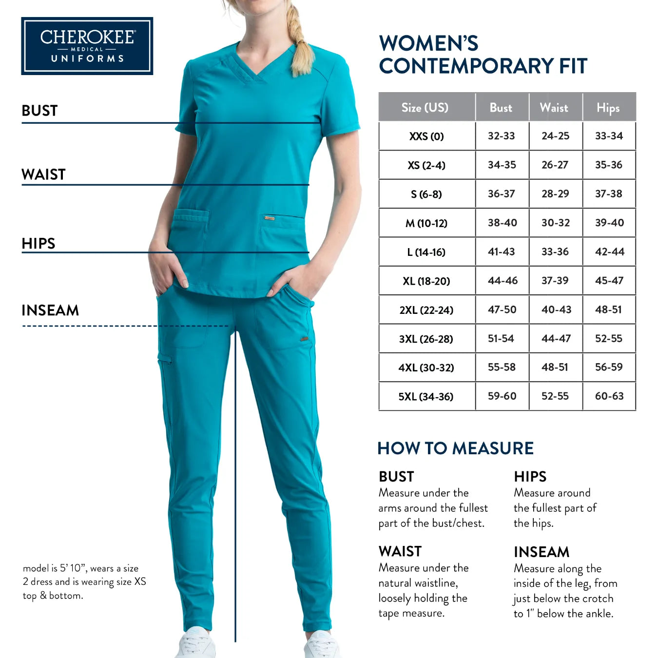 Cherokee Medical Uniforms Women's Contemporary Fit Scrubs Size Chart ...