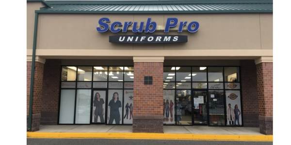 Scrub Pro Uniforms store front in Newark Delaware. Center Point Plaza II Shopping Center, 1259 Churchmans Road.