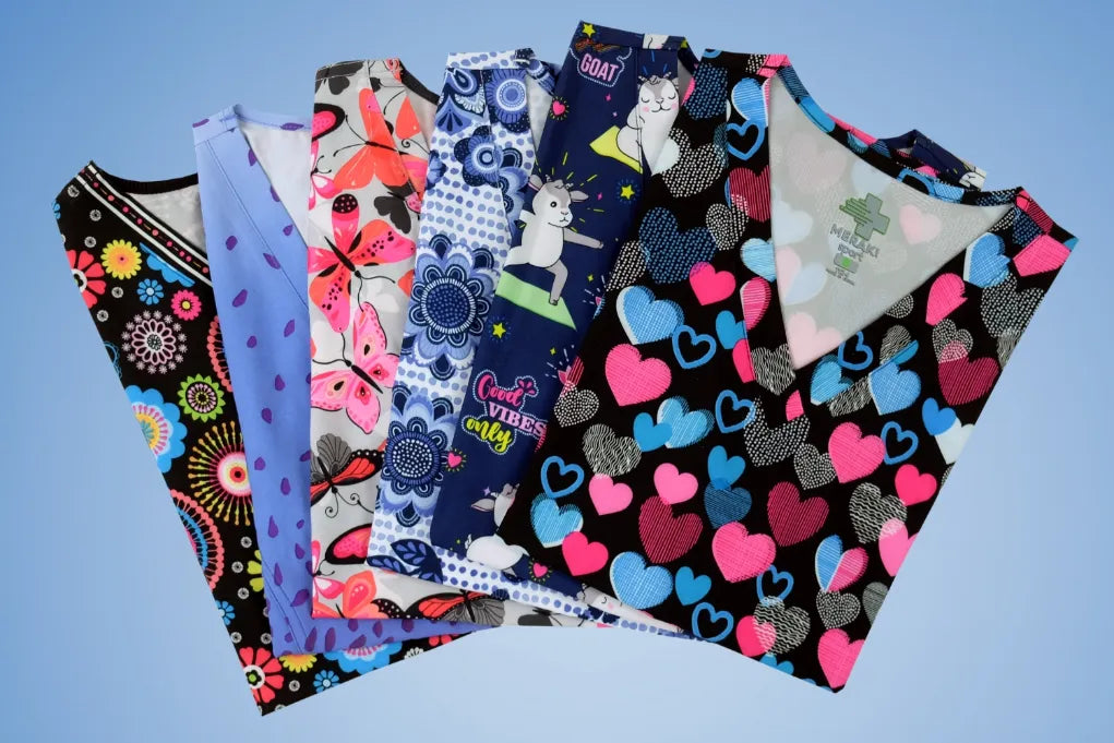 Men's print scrub tops & women's print scrub tops collection at Scrub Pro Uniforms.