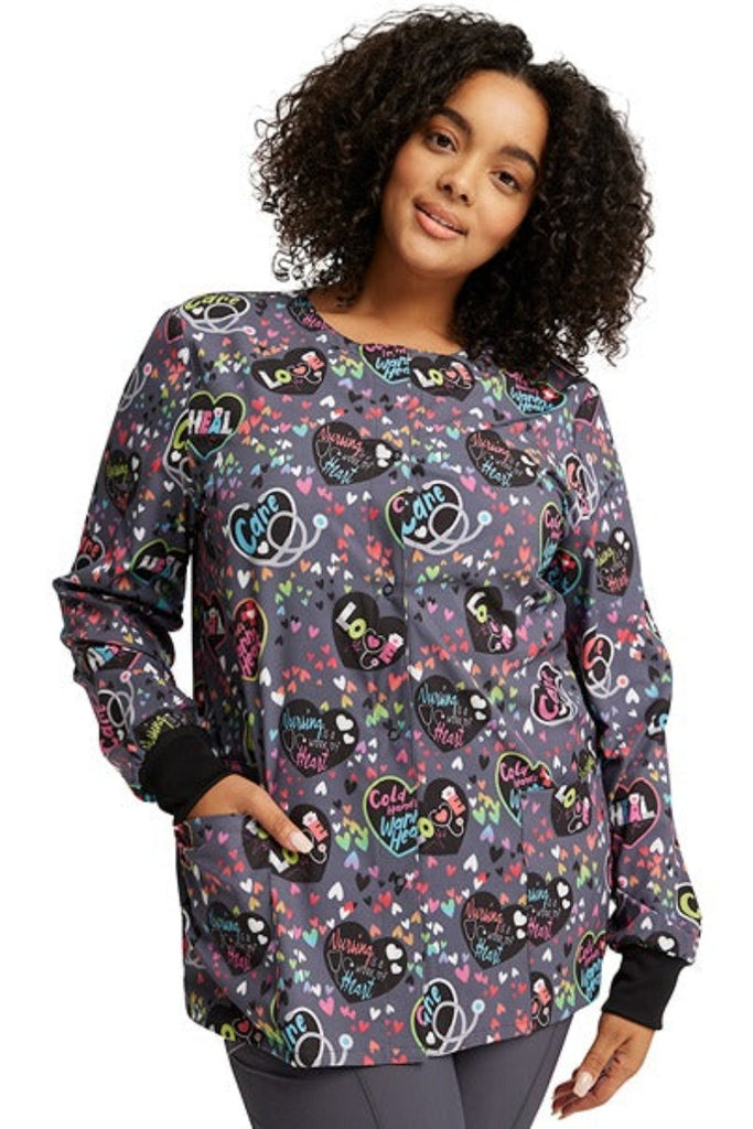 Clearance Fashion Prints by Cherokee Women's Snap Front Care Flor-All Print  Scrub Jacket