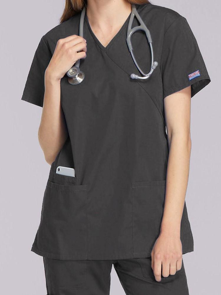 Clearance Grey's Anatomy Classic Women's Mock Wrap Solid Scrub Top