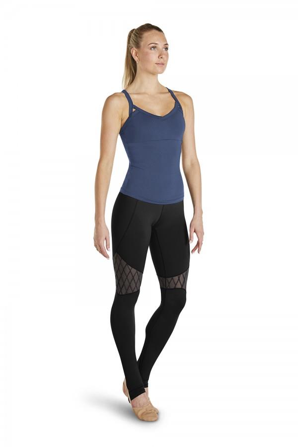 BLOCH Ladies Dance Bloch Logo Mesh Panel Crop Length Leggings FP5064 Black