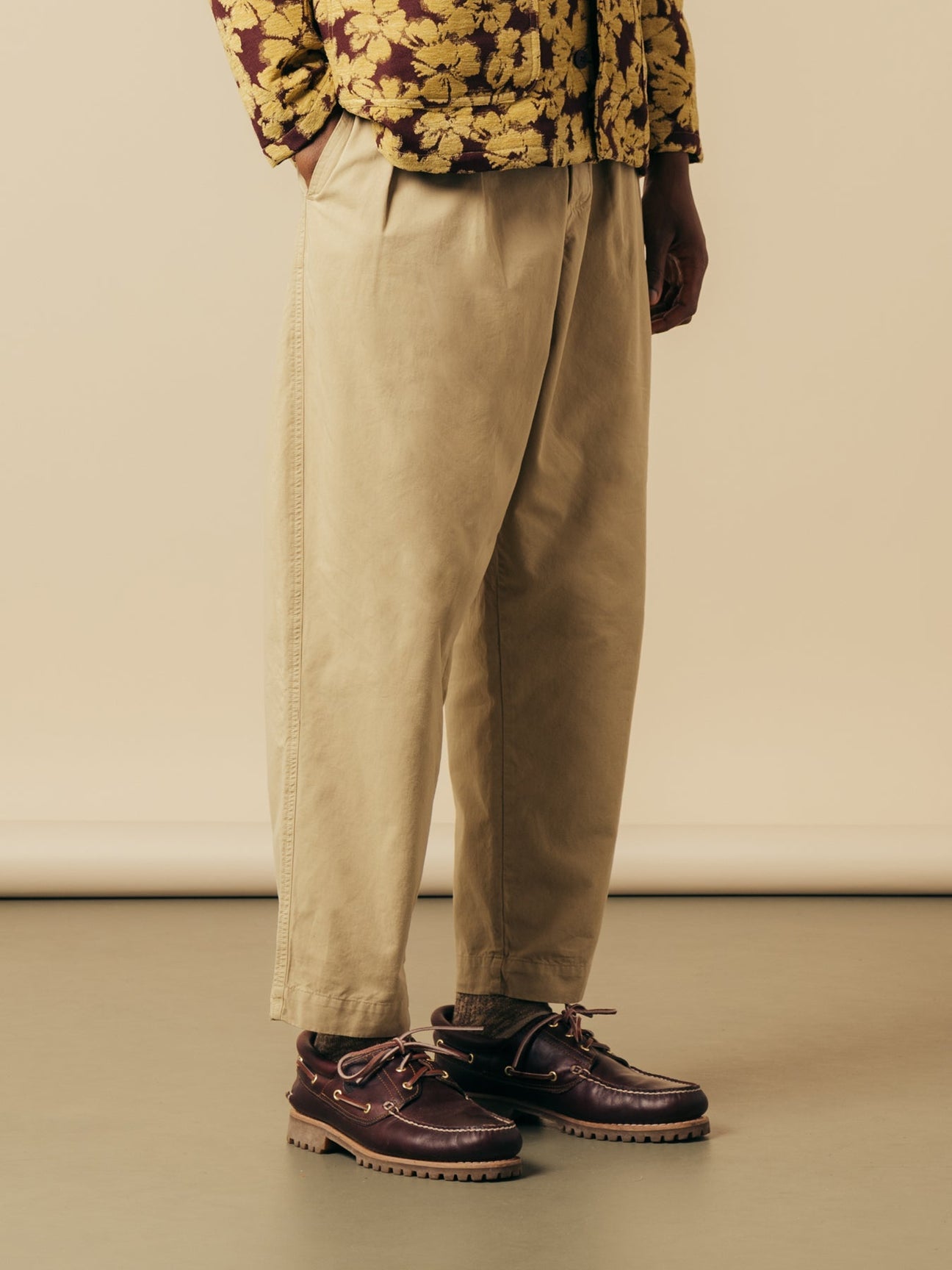 A pair of loose tapered fit trousers from Scottish brand KESTIN.