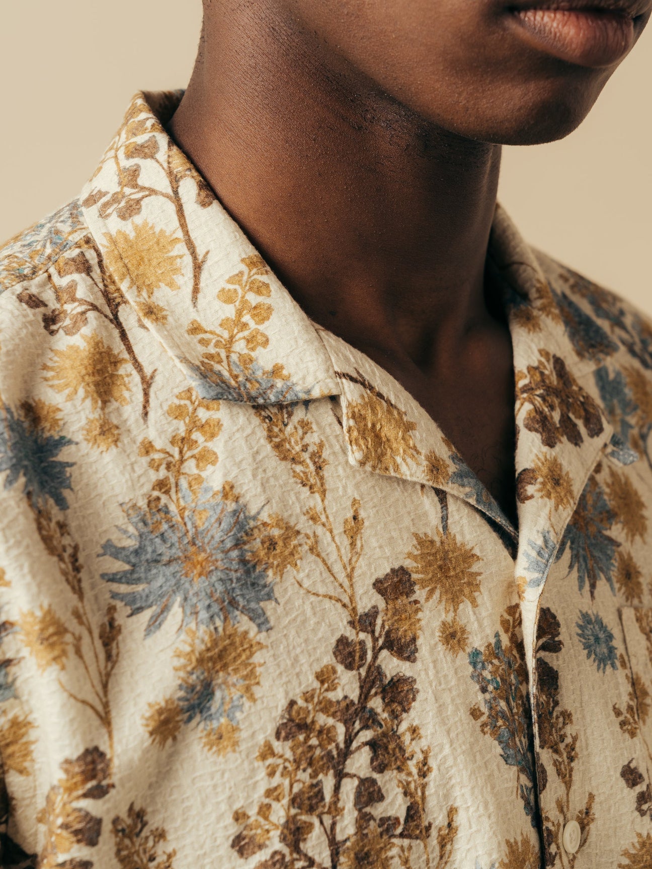 A close-up of the KESTIN Crammond Shirt in Ecru