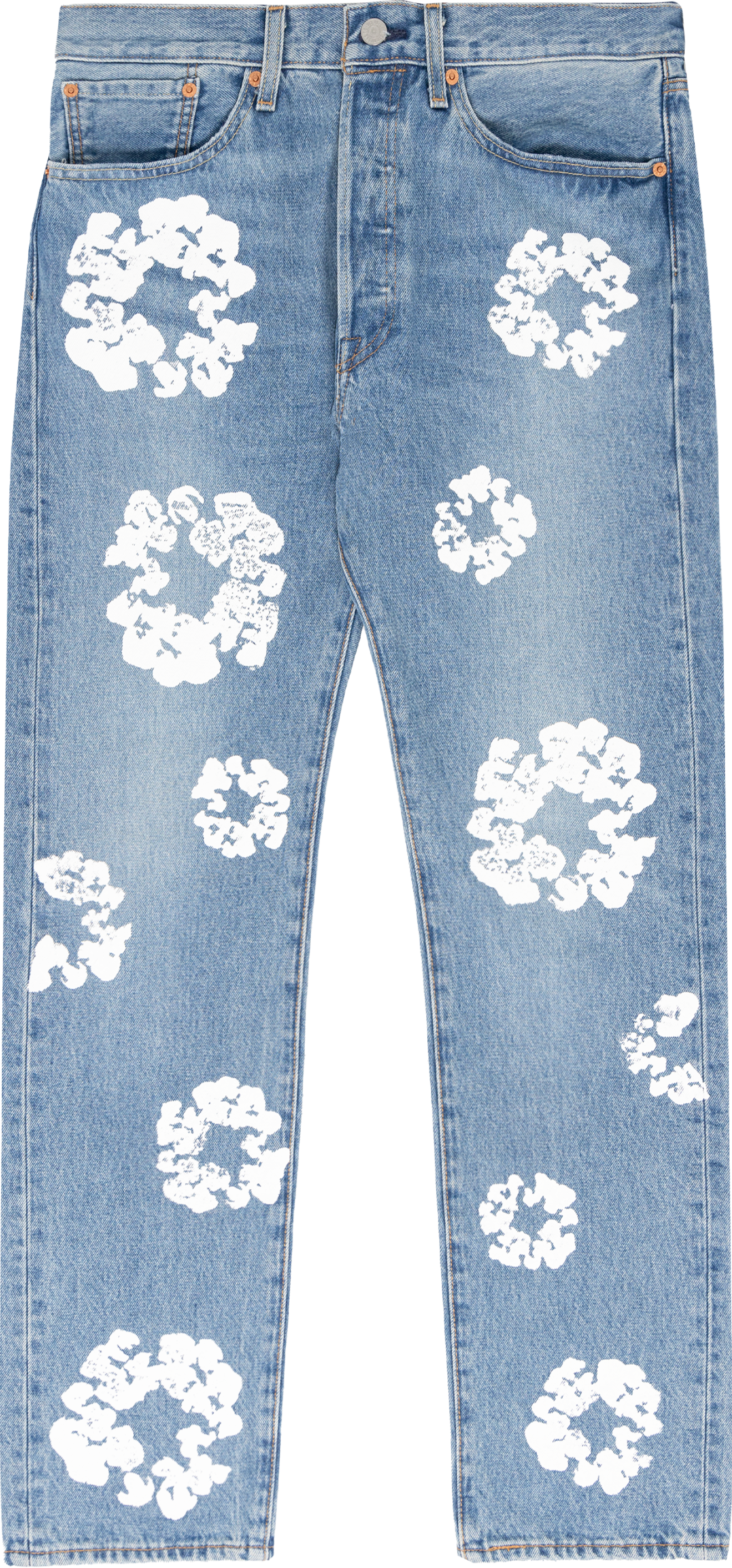 Falection 23SS ready denim tear cotton flower puff print flare