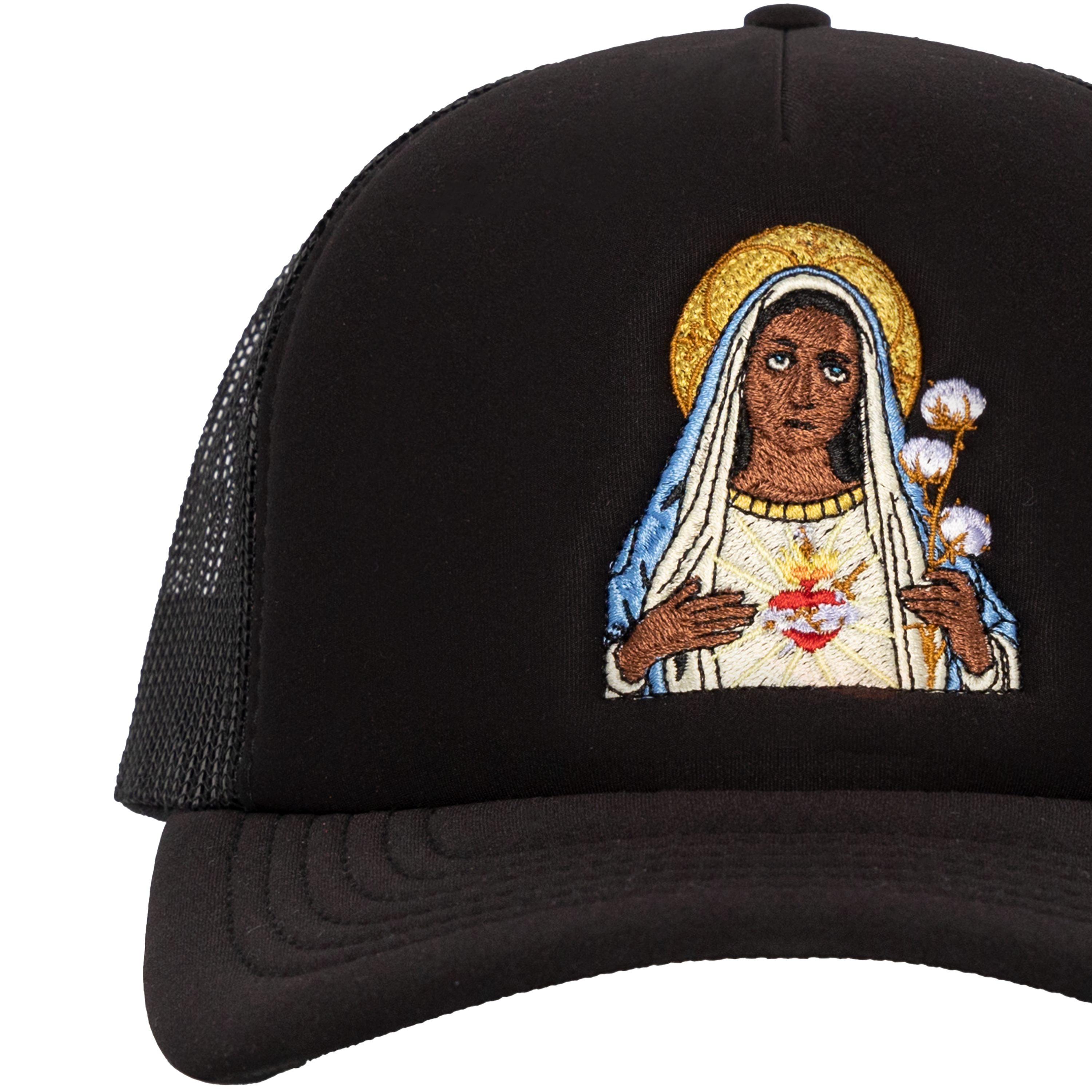 DENIM TEARS Black Madonna Trucker Hat