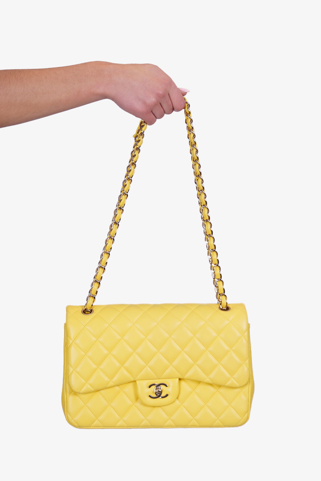 Chanel Yellow & White Quilted Lambskin Side Packs Bag