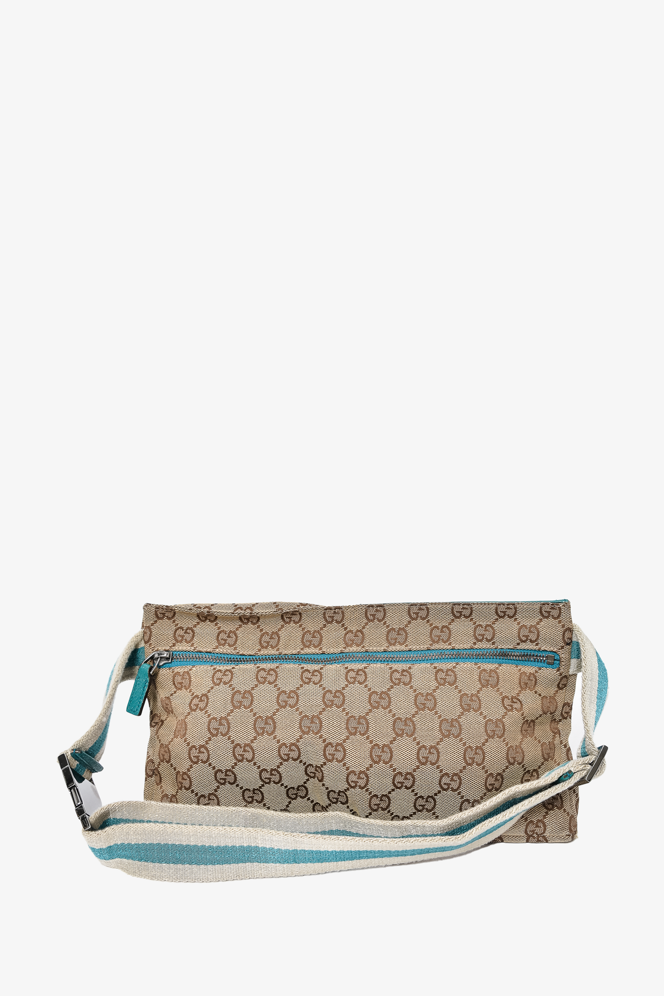 Gucci Turquoise Web Monogram GG Belt Bag Fanny Pack Waist Pouch