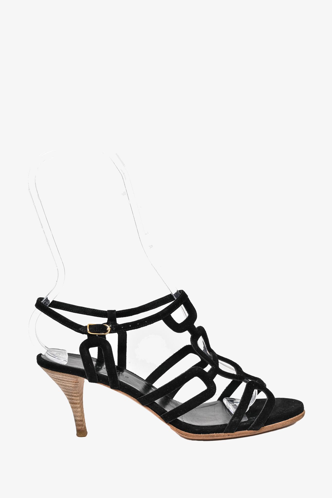 Chanel 22S Black White Printed Lambskin CC Logo Ankle Strap Block Heel  Sandal 39