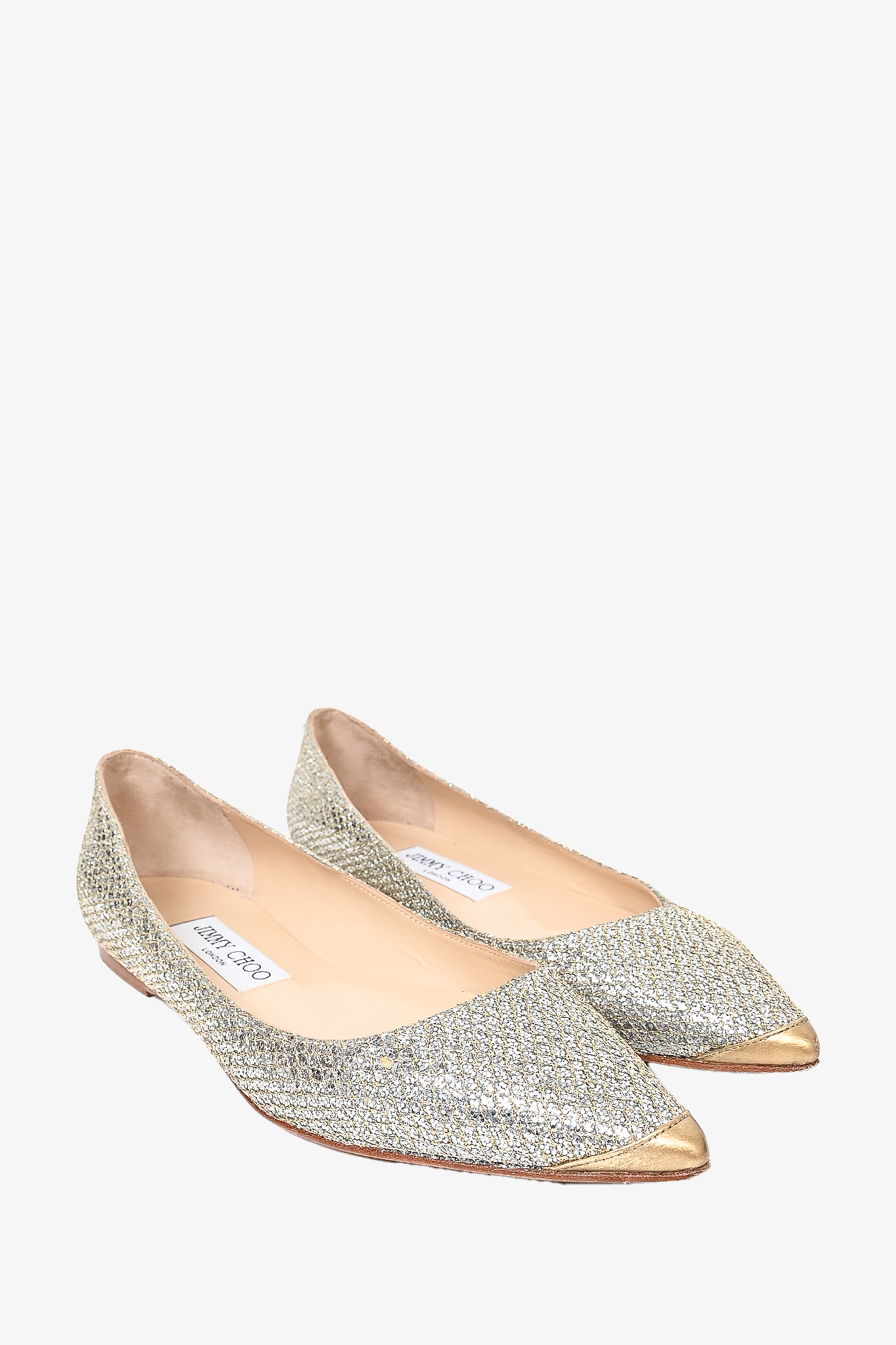 Chanel Quilted Leather Cap Toe Ballerina Flats // Silver (Euro: 36