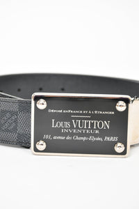 louis vuitton black inventeur reversible damier graphite black silver belt  36