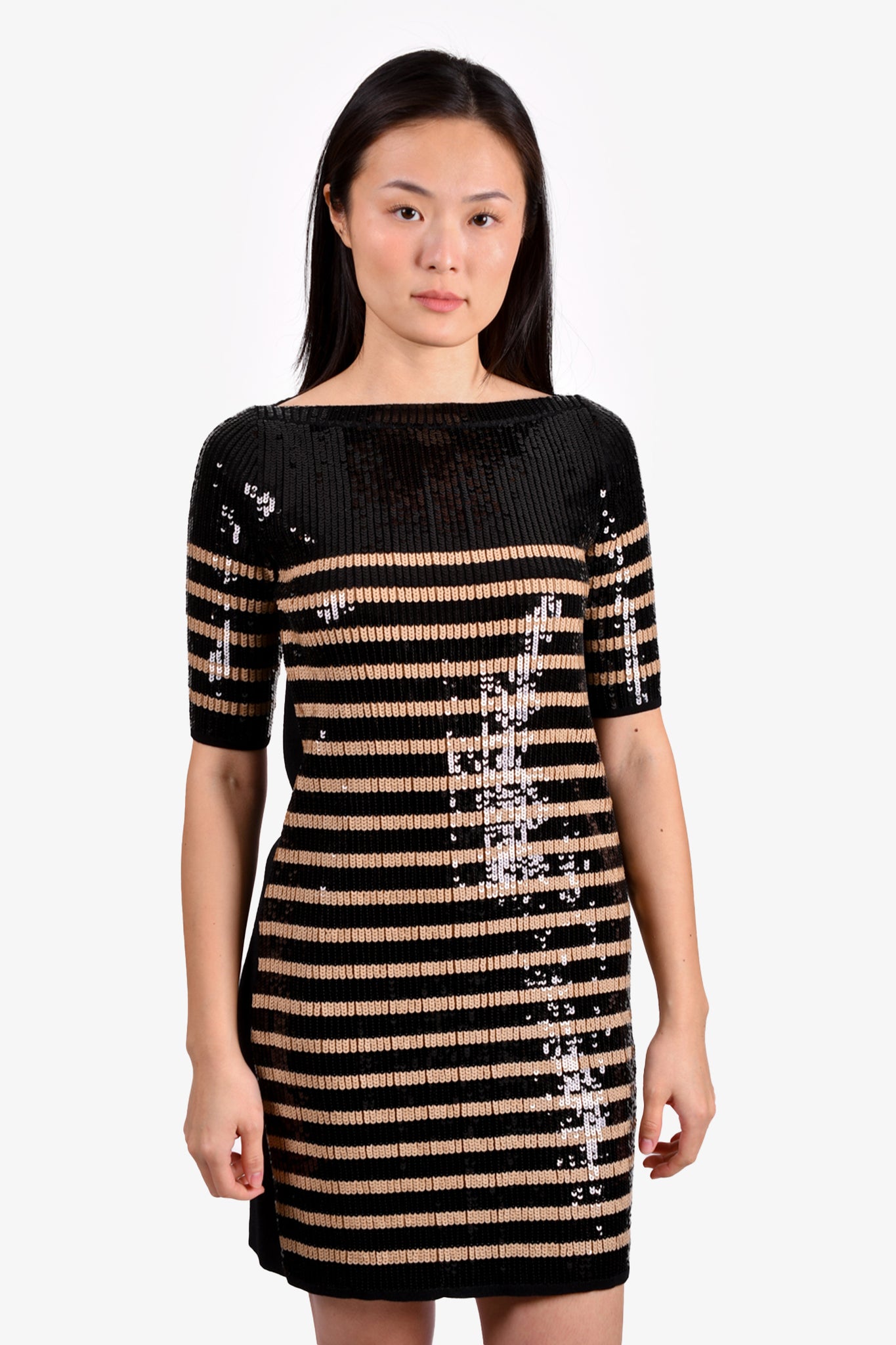 Louis Vuitton 2020 Black Wool Cold Shoulder Puff Sleeve Mini Dress sz XXS