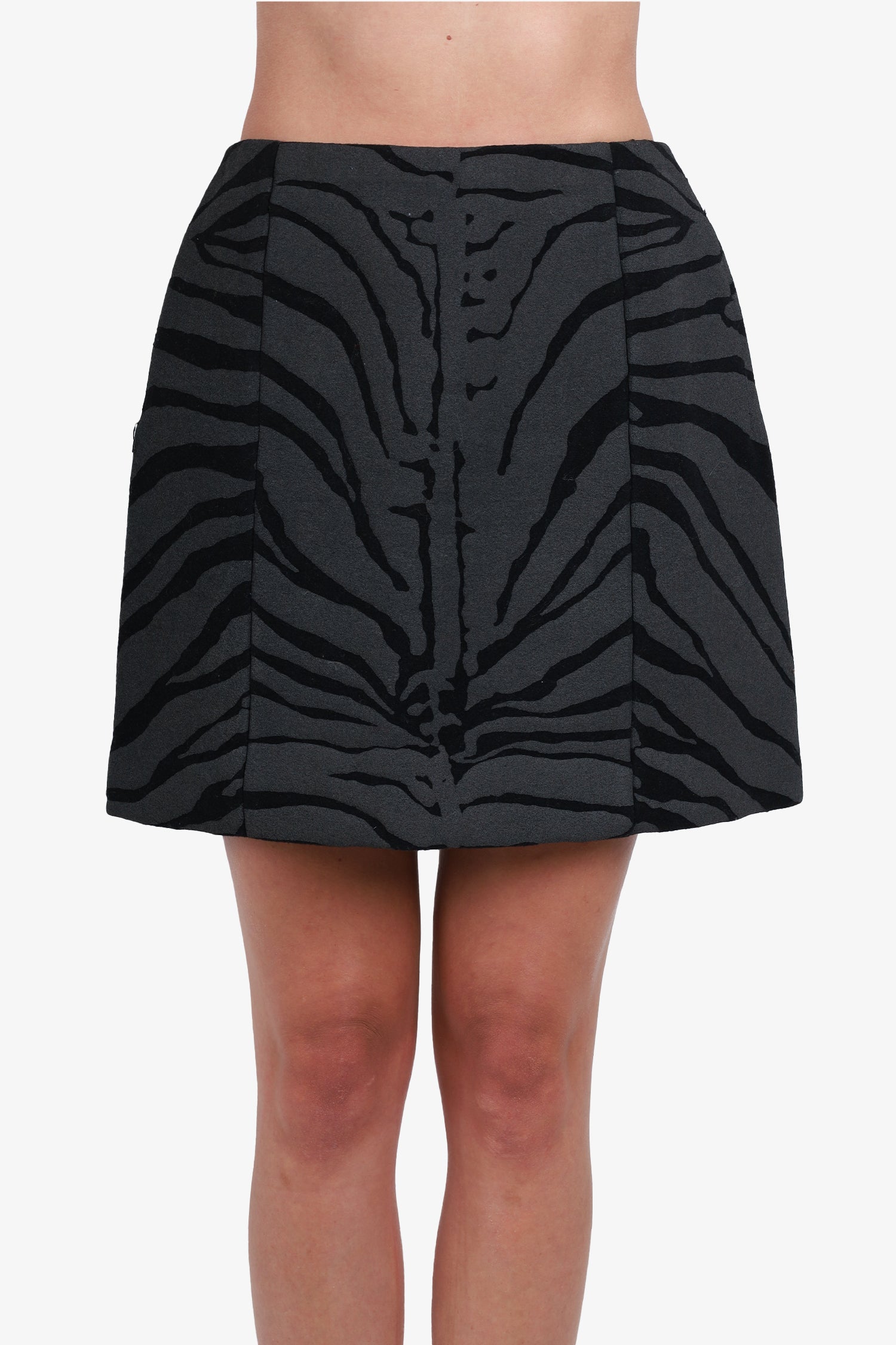 image of Carven Grey/Black Wool Zebra Print Skirt Size 40