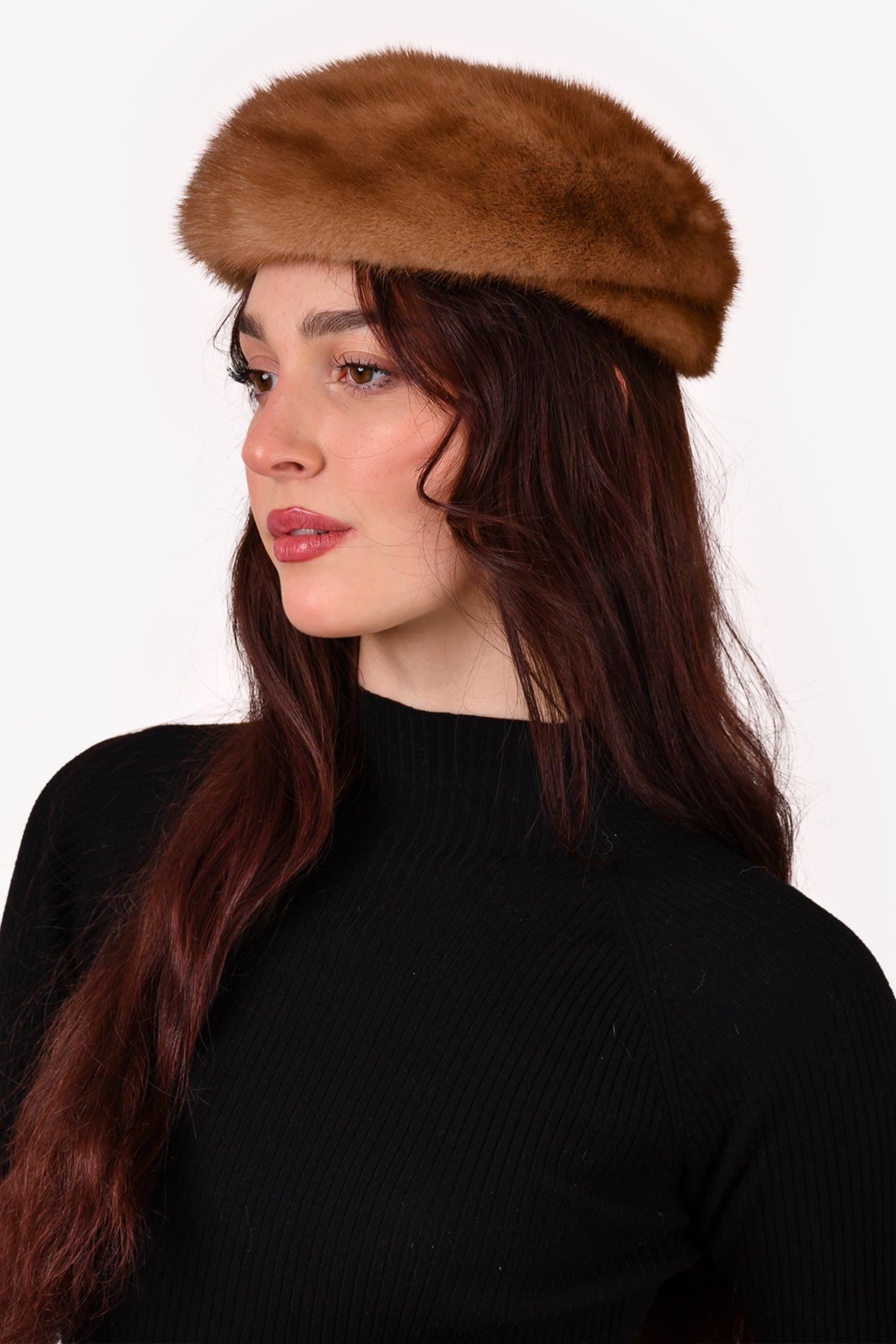 image of Vintage Brown Mink Fur Beret Hat