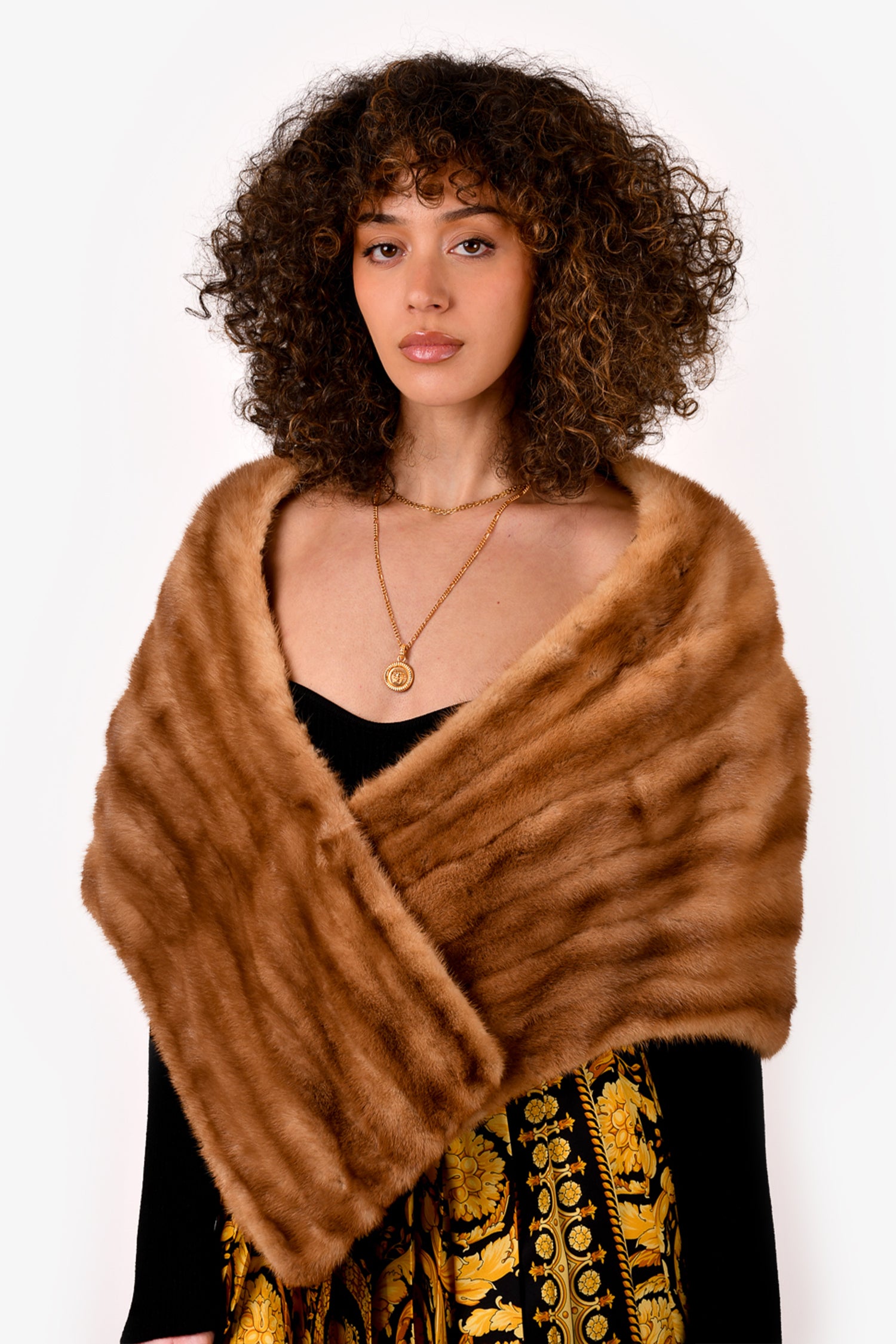 Image of Vintage Brown Canadian Mink Fur Rectangular Stole Wrap Shawl