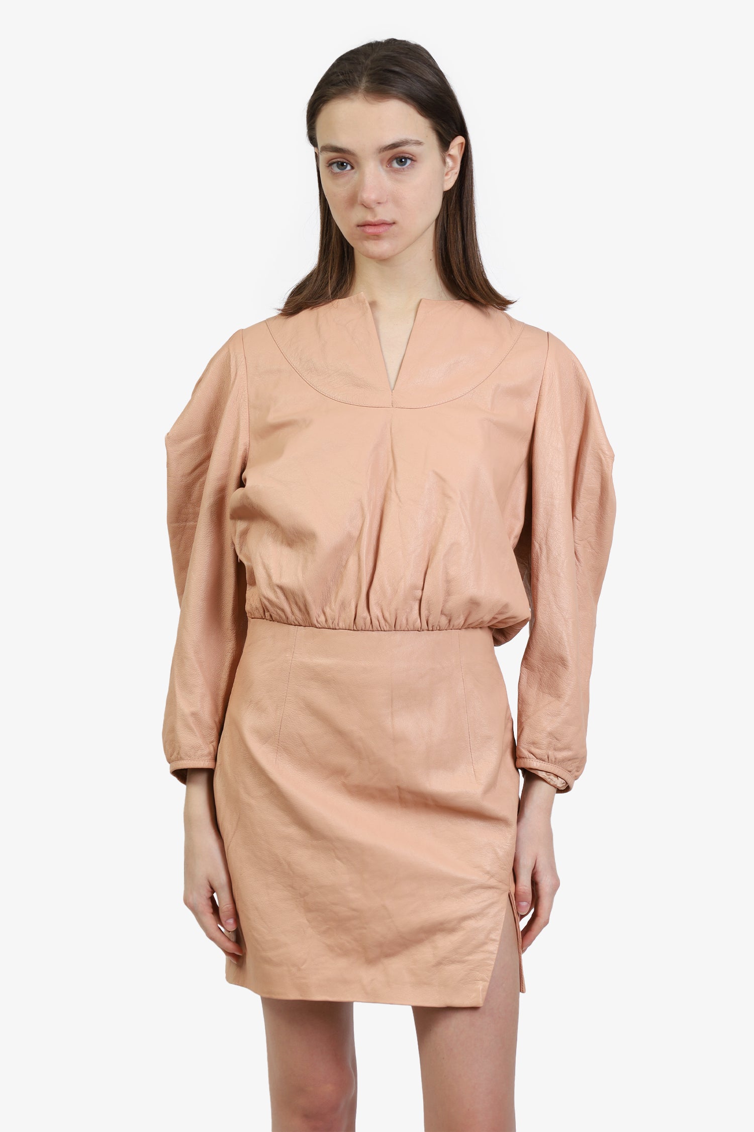 Image of Off-White Pink Leather Mini Dress Size 40