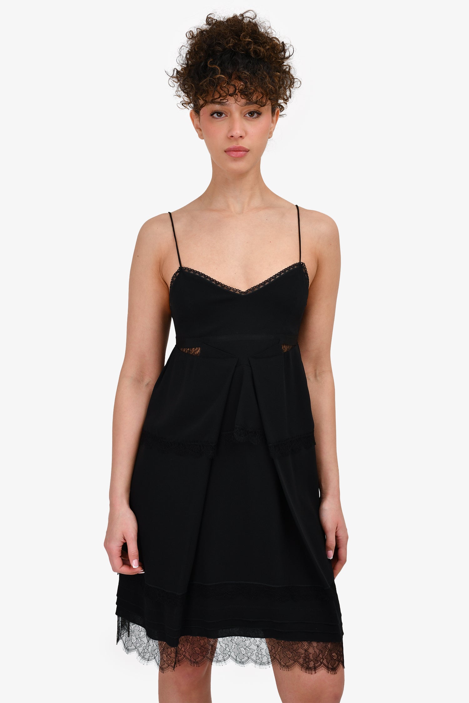 image of Nina Ricci Black Sleeveless Tiered Mini Dress Size 36